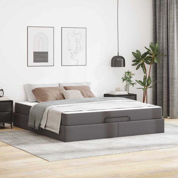 vidaXL Estructura de cama con colch&oacute;n con colch&oacute;n 2 pcs Gris PVC