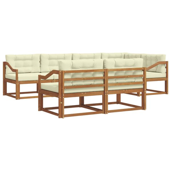 vidaXL Conjunto de sof&aacute;s de exterior con coj&iacute;n 7 pcs Natural y Crema