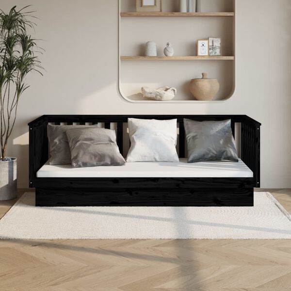 vidaXL Sof&aacute; cama de madera maciza de pino negro 100x200 cm