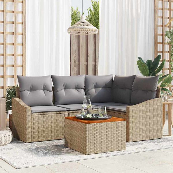 vidaXL Conjunto de sof&aacute;s de jard&iacute;n 5 pcs Beige y Gris Claro