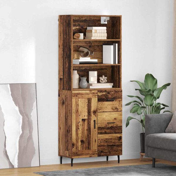 vidaXL Aparador alto con caj&oacute;n Madera envejecida 69,5 x 34 x 180 cm