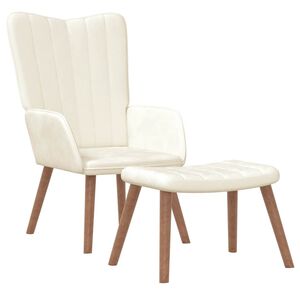 vidaXL Sill&oacute;n de relax con taburete terciopelo blanco crema