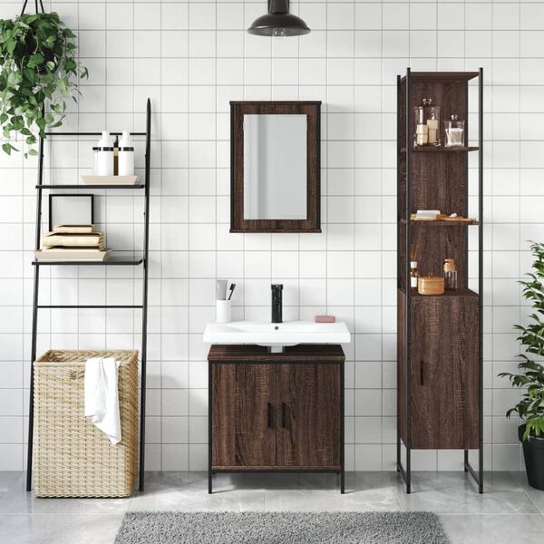 vidaXL Set de muebles ba&ntilde;o 3 pzas madera contrachapada roble marr&oacute;n
