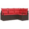 vidaXL Conjunto de sof&aacute;s de jard&iacute;n 4 pcs Marr&oacute;n y Rojo rat&aacute;n sint&eacute;tico
