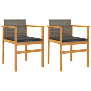 vidaXL Sillas de jard&iacute;n y cojines 2 uds rat&aacute;n PE gris y madera maciza