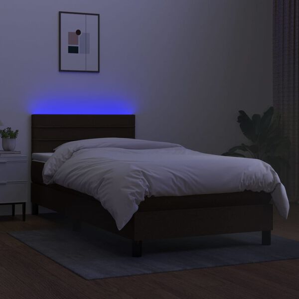 vidaXL Cama box spring colch&oacute;n y luces LED tela negro 90x200 cm