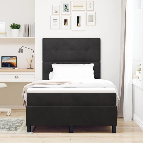 vidaXL Cama tipo Box Spring con colch&oacute;n Negro 120 x 190 cm Terciopelo