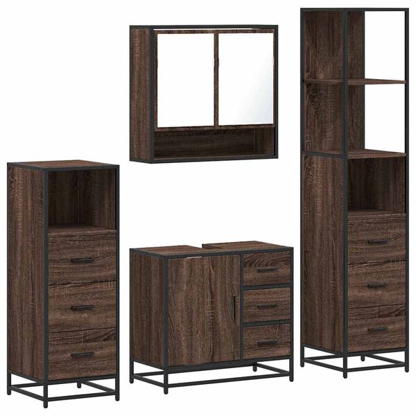 vidaXL Set de muebles baño 4 pzas madera contrachapada roble marrón