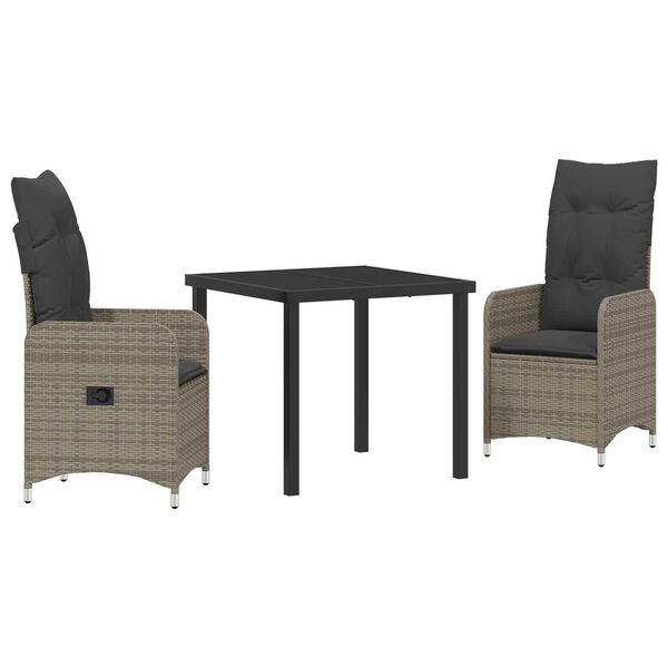 vidaXL Conjunto de Comedor de Jard&iacute;n con coj&iacute;n 3 pcs Gris Polirat&aacute;n