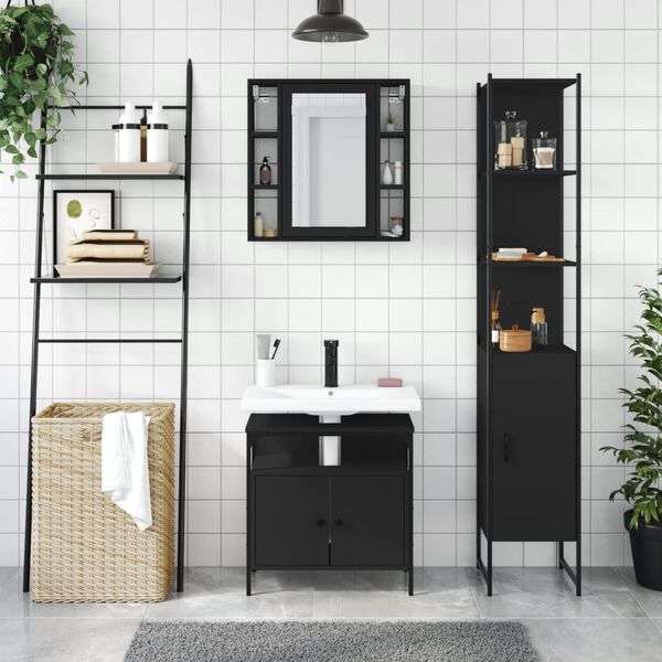 vidaXL Set de muebles de ba&ntilde;o 3 piezas madera contrachapada negro