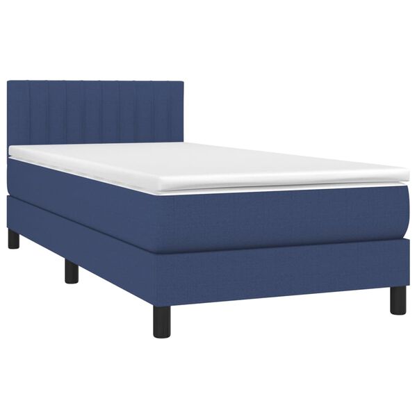 vidaXL Cama box spring colch&oacute;n y luces LED tela azul 90x200 cm