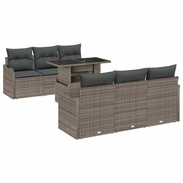 vidaXL Conjunto de sof&aacute; de jard&iacute;n con coj&iacute;n 7 pcs Gris Polirat&aacute;n