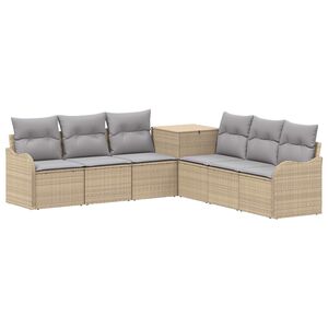 vidaXL Juego de Sof&aacute; 7 uds. Beige y Gris Claro Rat&aacute;n sint&eacute;tico y acero