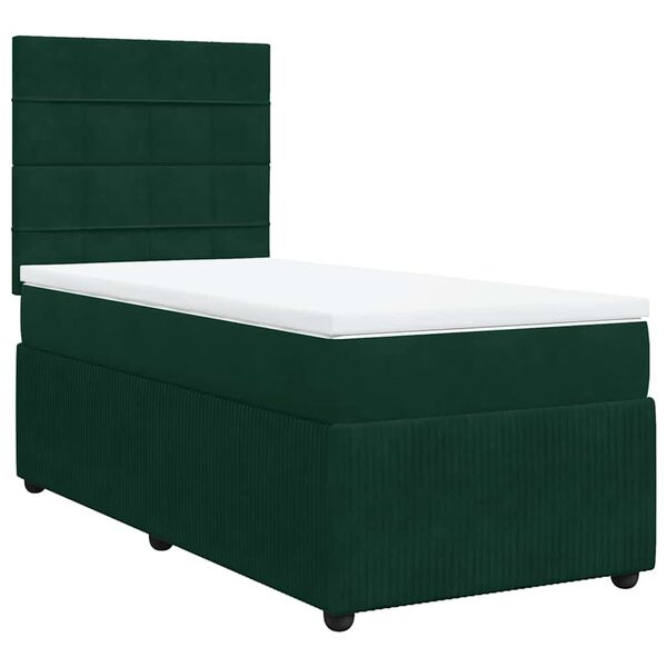 vidaXL Cama box spring con colch&oacute;n terciopelo verde oscuro 100x200 cm