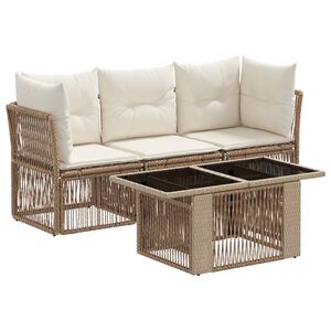 vidaXL Conjunto de sof&aacute;s de jard&iacute;n 4 uds. Beige rat&aacute;n sint&eacute;tico