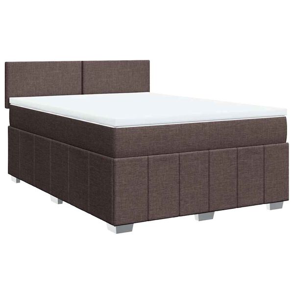 vidaXL Cama box spring con colch&oacute;n tela marr&oacute;n oscuro 140x190 cm