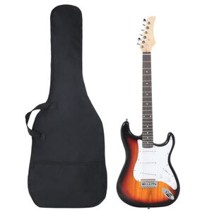 vidaXL Guitarra el&eacute;ctrica principiante con funda marr&oacute;n blanco 4/4 39"