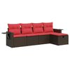 vidaXL Set comedor de jard&iacute;n 5 piezas y cojines rat&aacute;n sint&eacute;tico marr&oacute;n