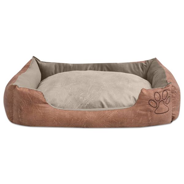 vidaXL Cama para perro con coj&iacute;n PU cuero artificial talla XL beige