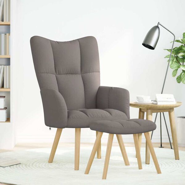 vidaXL Sillón de relax con taburete de tela gris taupé