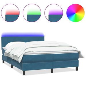 vidaXL Cama box spring con colch&oacute;n y LED terciopelo azul oscuro 140x210 cm