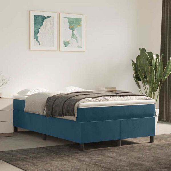 vidaXL Cama box spring con colch&oacute;n terciopelo azul oscuro 120x190 cm