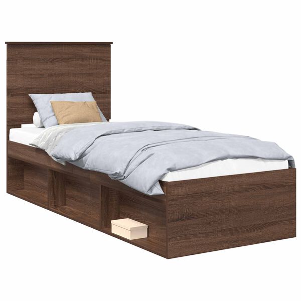 vidaXL Estructura de cama con cabecera Roble Marr&oacute;n 75 x 190 cm