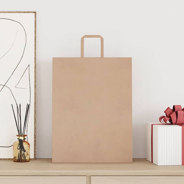 vidaXL Bolsas de papel con asas 50 uds marr&oacute;n 32x12x42 cm