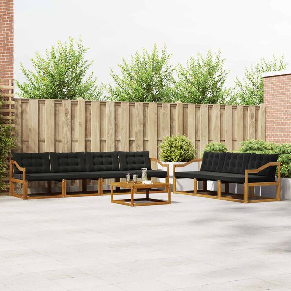 vidaXL Conjunto de sof&aacute;s de exterior con coj&iacute;n 8 pcs Natural y negro