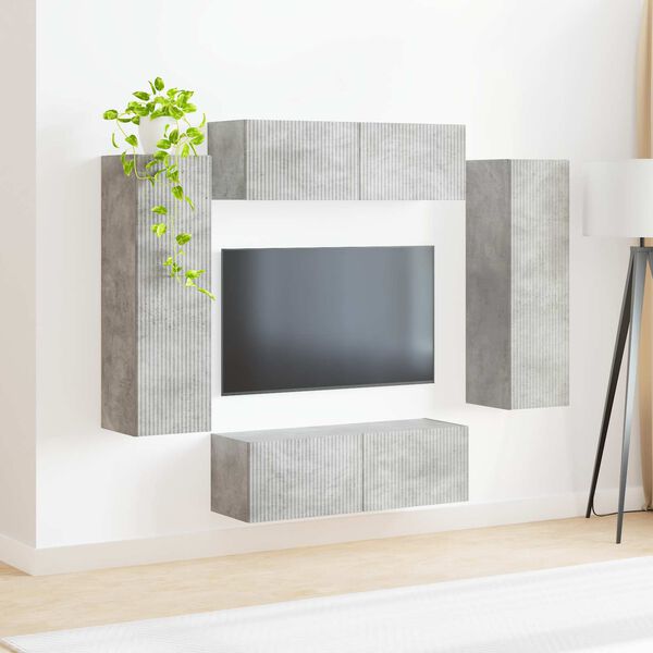 vidaXL Conjunto de mueble para TV de pared 4 pcs Gris Concreto