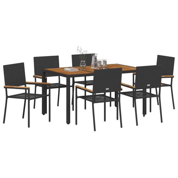 vidaXL Conjunto de Comedor de Jard&iacute;n 7 pcs Negro rat&aacute;n sint&eacute;tico