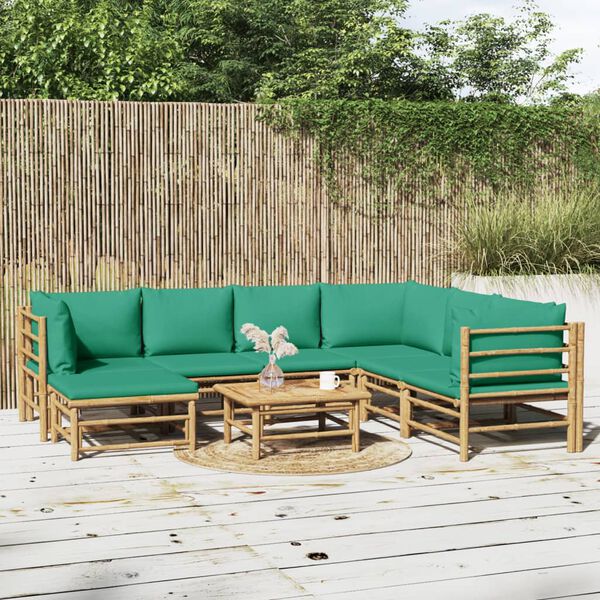 vidaXL Set de muebles de jardín 8 piezas bambú con cojines verde