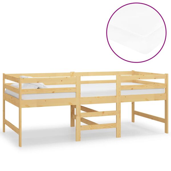 vidaXL Cama media alta con colch&oacute;n madera maciza de pino 90x200 cm