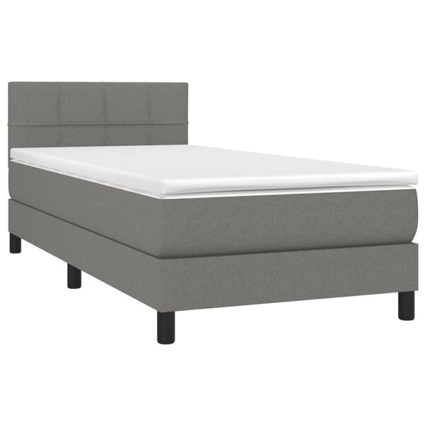 vidaXL Cama box spring colchón y luces LED tela gris oscuro 90x200 cm