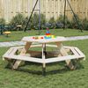 vidaXL Mesa de picnic hexagonal 6 ni&ntilde;os agujero sombrilla madera abeto