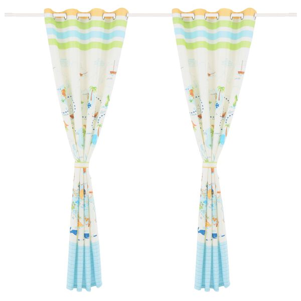 vidaXL Cortinas opacas estampadas ni&ntilde;os 2 pzas 140x240 cm viajar mundo