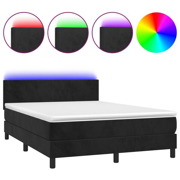 vidaXL Cama box spring colch&oacute;n y LED terciopelo negro 140x200 cm