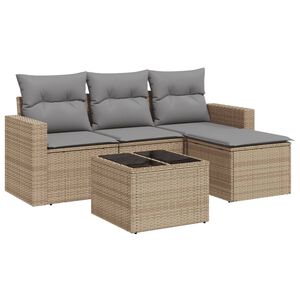 vidaXL Juego de sof&aacute;s jard&iacute;n con cojines 5 pzas rat&aacute;n sint&eacute;tico beige