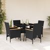 vidaXL Set comedor jard&iacute;n 5 pzas cojines rat&aacute;n sint&eacute;tico vidrio negro