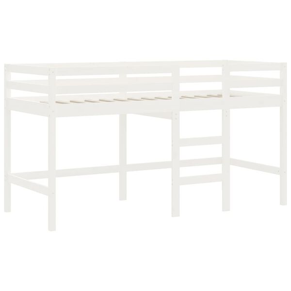 vidaXL Cama alta de ni&ntilde;os escalera madera maciza pino blanco 90x200 cm