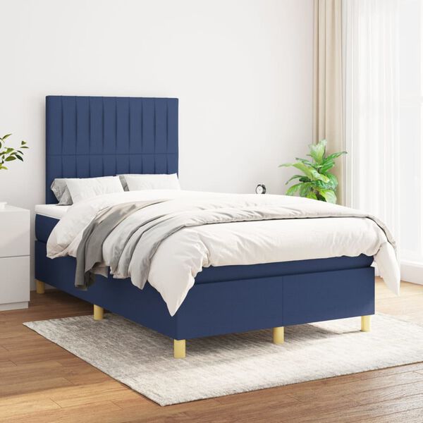 vidaXL Cama box spring con colch&oacute;n tela azul 120x200 cm