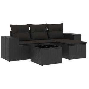 vidaXL Set de muebles de jard&iacute;n 5 pzas y cojines rat&aacute;n sint&eacute;tico negro