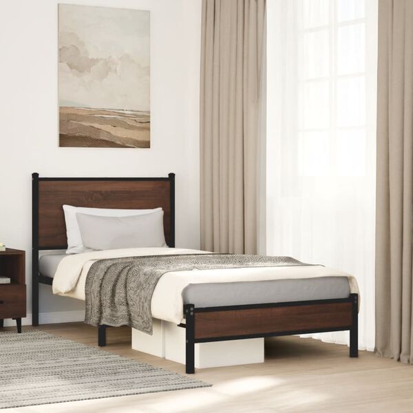 vidaXL Estructura de cama sin colch&oacute;n metal marr&oacute;n roble 80x200 cm