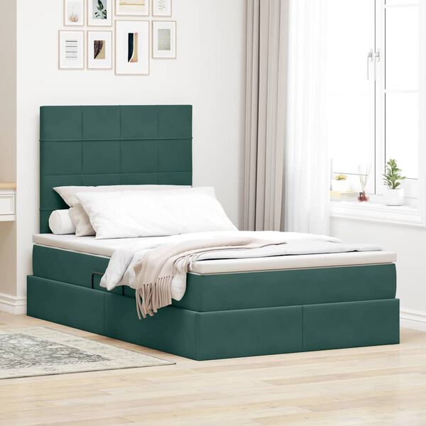 vidaXL Cama con almacenamiento y LED Verde oscuro 120 x 200 cm