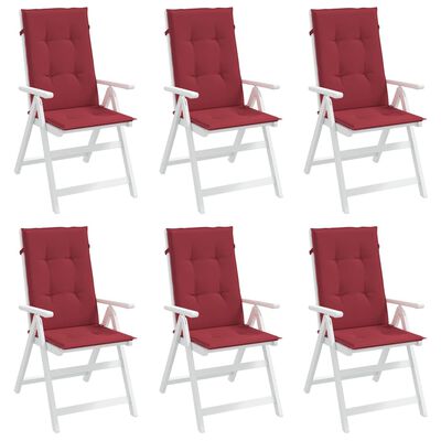 vidaXL Cojín silla de jardín respaldo alto 6 uds tela rojo 120x50x3 cm