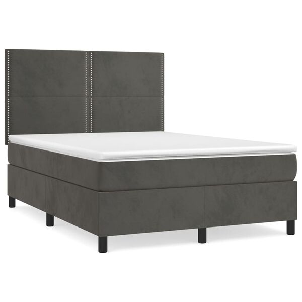 vidaXL Cama box spring con colch&oacute;n terciopelo gris oscuro 140x190 cm