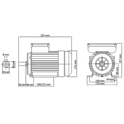 vidaXL Motor eléctrico monofásico aluminio 1,5kW/2HP 2 polos 2800 RPM