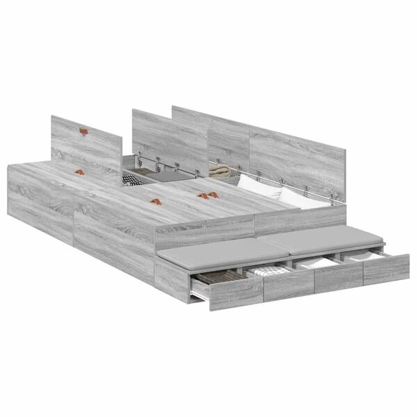 vidaXL Cama con almacenamiento Gris Sonoma 120 cm Madera contrachapada