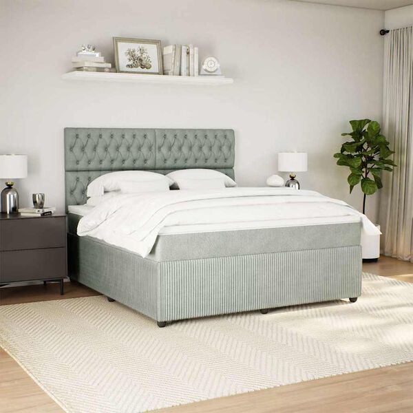 vidaXL Cama box spring con colch&oacute;n terciopelo gris claro 180x200 cm