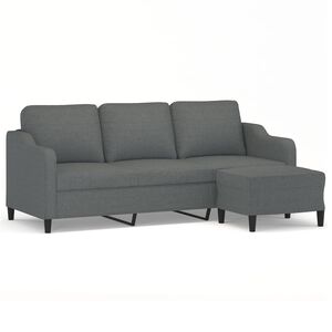 vidaXL Sof&aacute; de 3 plazas con taburete de tela gris oscuro 180 cm